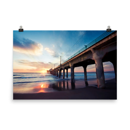 Tranquil Manhattan Beach Pier at Sunset Coastal Landscape Photo Loose Wall Art Prints