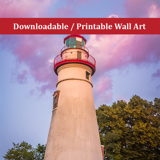 Marblehead Lighthouse at Sunset Landscape Photo DIY Wall Decor Instant Download Print - Printable  - PIPAFINEART