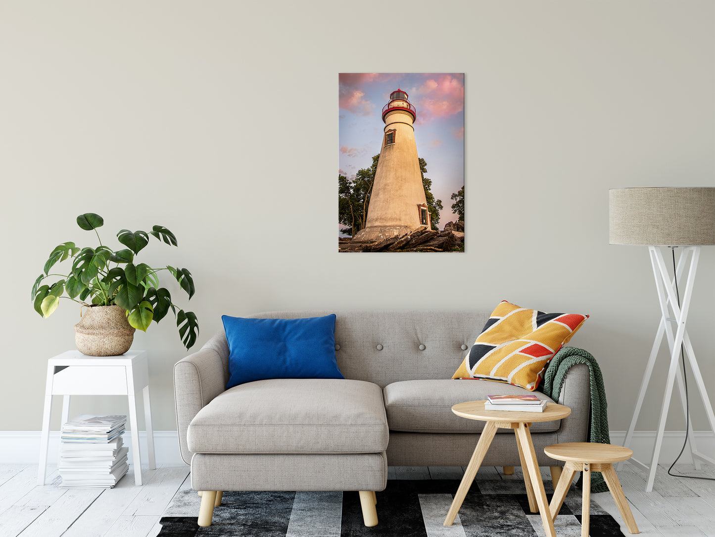 Marblehead Lighthouse at Sunset From the Shore Fine Art Canvas Wall Art Prints 24" x 36" - PIPAFINEART