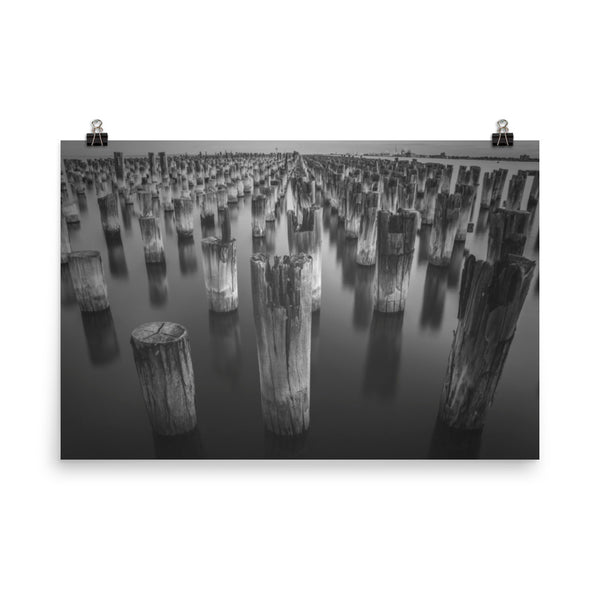 Black and White Melbourne Princes Pier Landscape Photo Loose Wall Art Prints