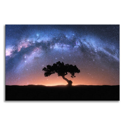 Solitary Sentinel Milky Way Arch and Tree Night Galaxy Canvas Wall Art Prints