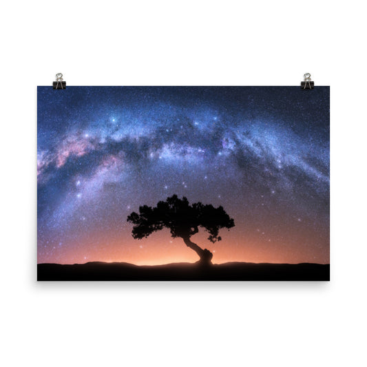 Milky Way Arch and Tree Night Galaxy Landscape Photo Loose Wall Art Prints
