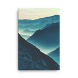 Misty Blue Silhouette Mountain Range Rural Landscape Canvas Wall Art Prints