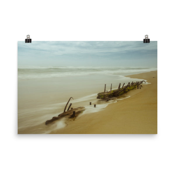 Misty Shipwreck on the Beach Landscape Photo Loose Wall Art Prints - PIPAFINEART