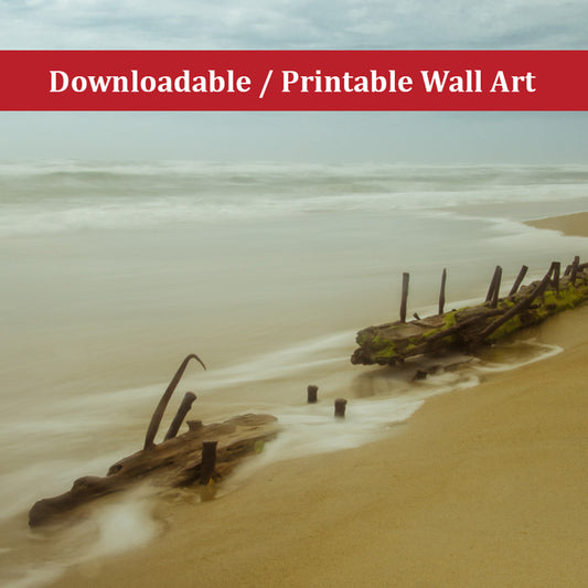 Misty Shipwreck on the Beach Landscape Photo DIY Wall Decor Instant Download Print - Printable  - PIPAFINEART