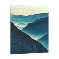 Misty Blue Silhouette Mountain Range Landscape Fine Art Canvas Wall Art Prints  - PIPAFINEART