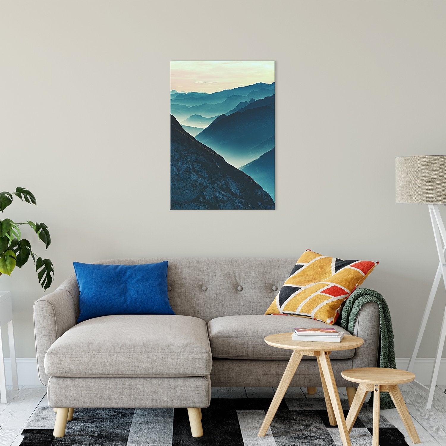 Misty Blue Silhouette Mountain Range Landscape Fine Art Canvas Wall Art Prints 24" x 36" - PIPAFINEART