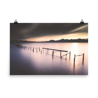 Moody Ruined Pier and Mountain Range Landscape Photo Loose Wall Art Prints