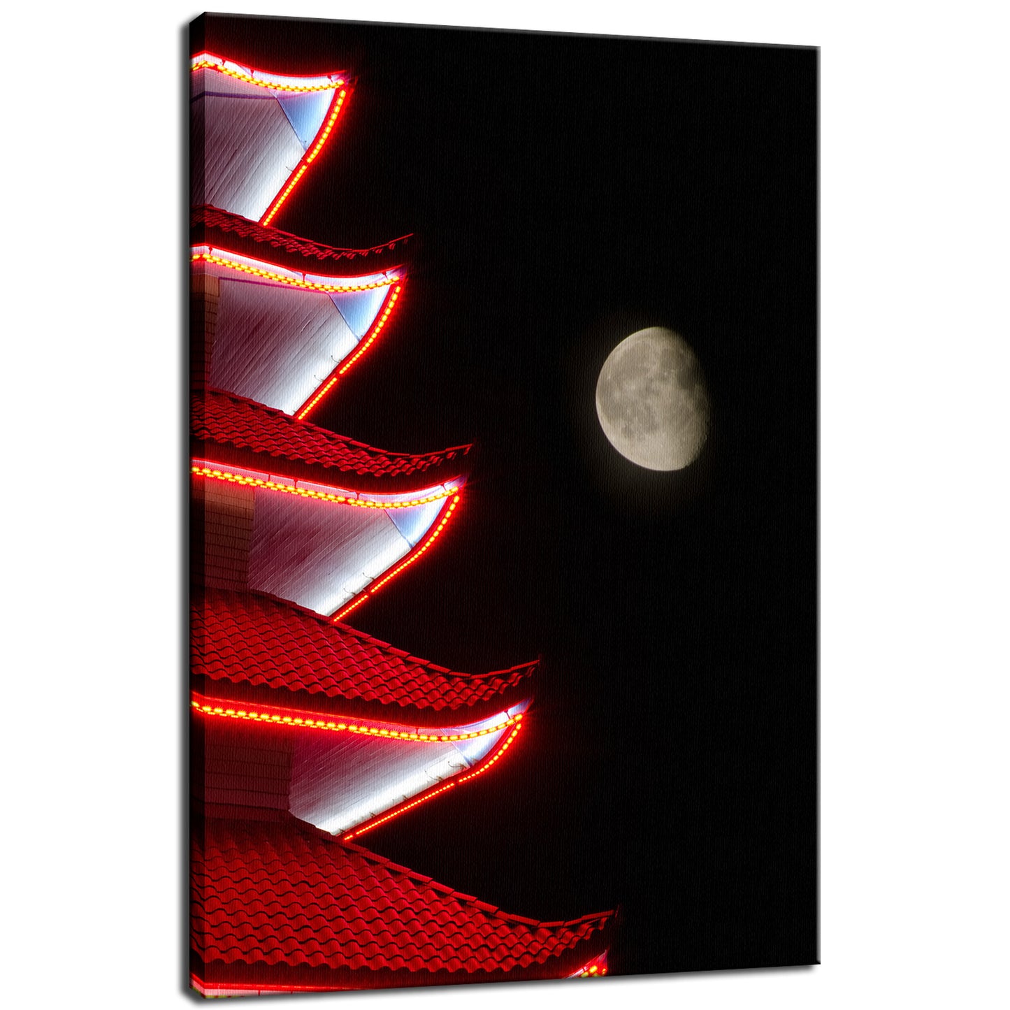 Moon Over Pagoda Night Photo Fine Art Canvas Wall Art Prints  - PIPAFINEART