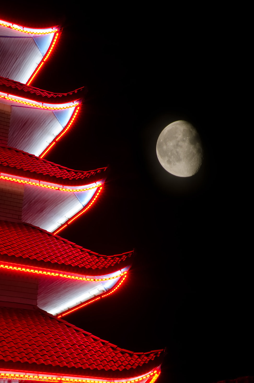 Moon over Pagoda 1 Urban Night Landscape Photo DIY Wall Decor Instant Download Print - Printable  - PIPAFINEART