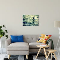 Paddle Surfer and Ocean Reflections Colorized Abstract Photo Fine Art Canvas & Unframed Wall Art Prints 20" x 30" / Fine Art Canvas - PIPAFINEART