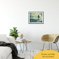 Paddle Surfer and Ocean Reflections Colorized Abstract Photo Fine Art Canvas & Unframed Wall Art Prints 20" x 24" / Classic Paper - Unframed - PIPAFINEART