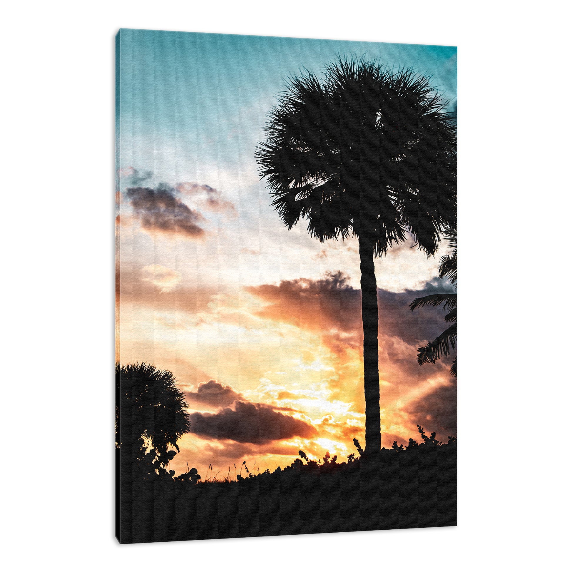 Palm Tree Silhouettes and Sunset Coastal Landscape Fine Art Canvas Wall Art Prints  - PIPAFINEART