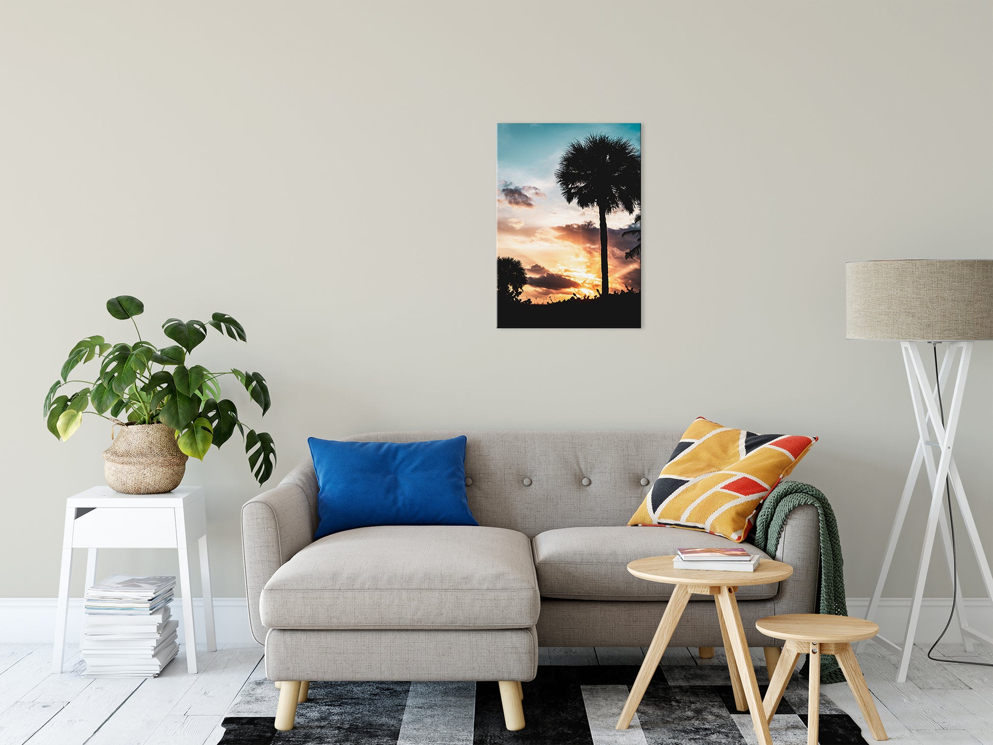 Palm Tree Silhouettes and Sunset Coastal Landscape Fine Art Canvas Wall Art Prints 20" x 30" - PIPAFINEART