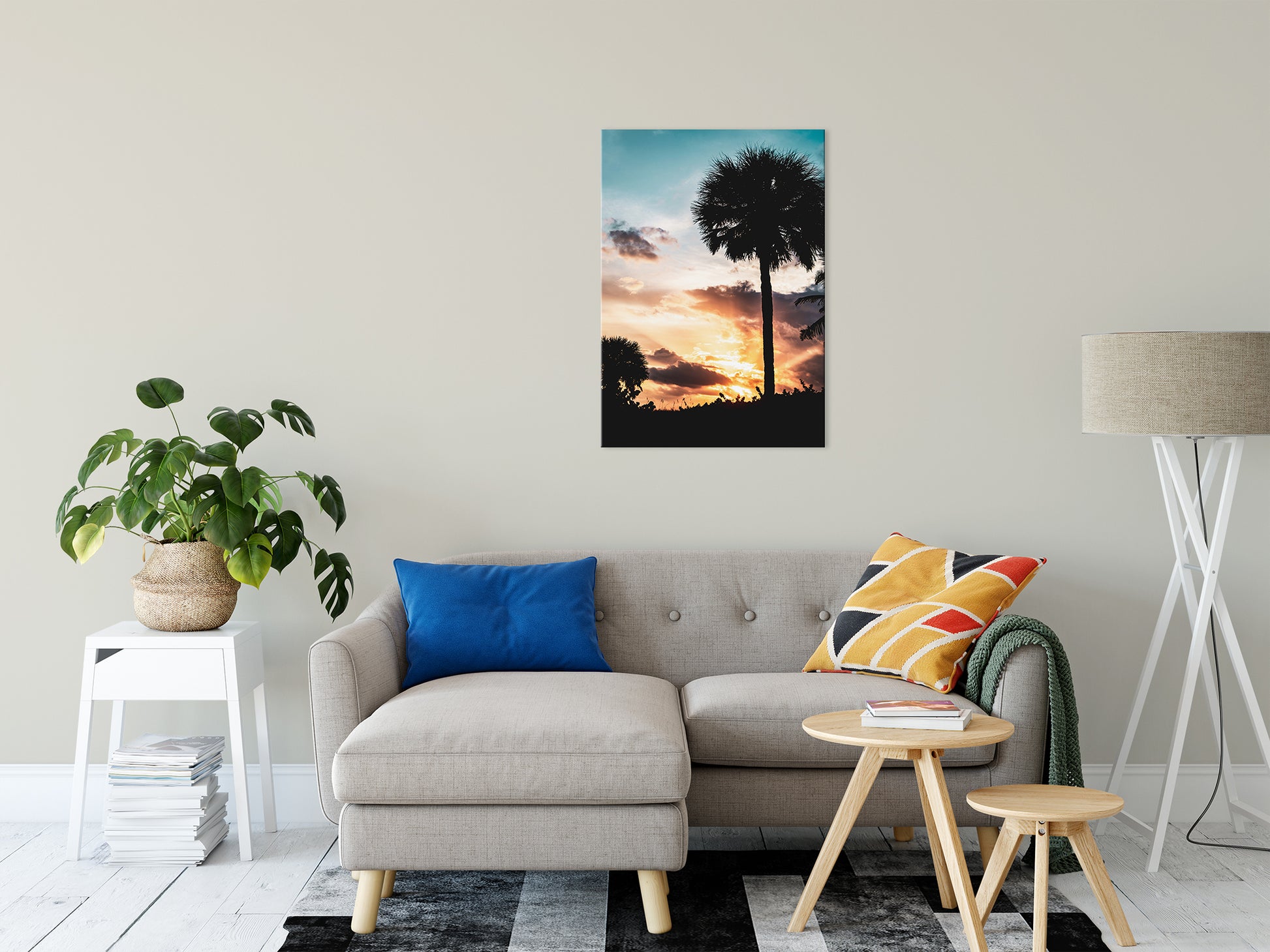 Palm Tree Silhouettes and Sunset Coastal Landscape Fine Art Canvas Wall Art Prints 24" x 36" - PIPAFINEART