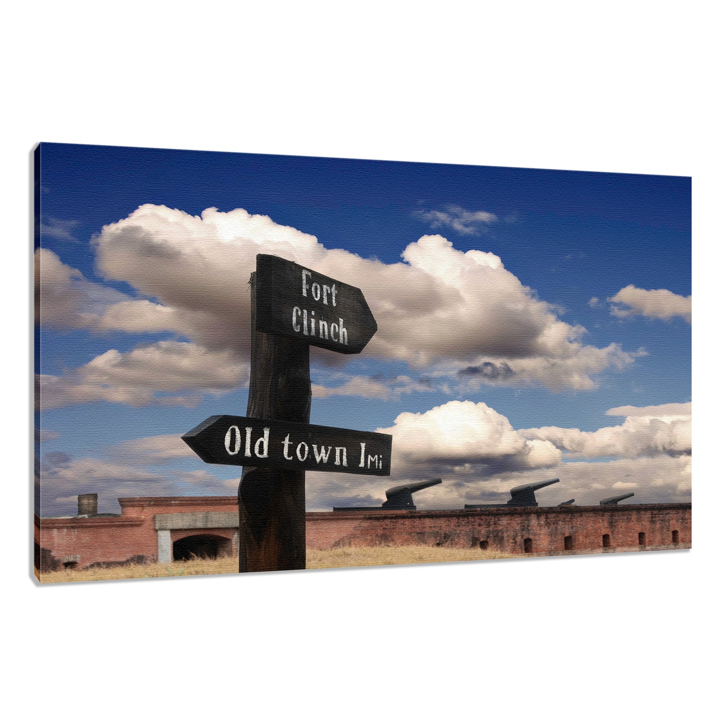 Oversized Industrial Wall Art: Path Sign and Fort Clinch Urban Landscape Photo Fine Art Canvas Wall Art Prints