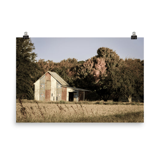 Patriotic Barn in Field Aged Landscape Photo Loose Wall Art Prints - PIPAFINEART