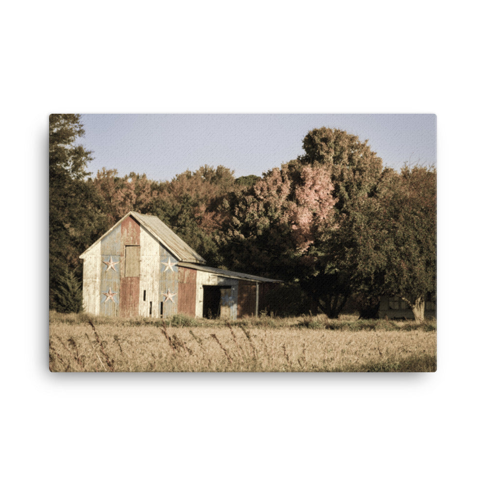 Patriotic Barn in Field Aged Rural Landscape Canvas Wall Art Prints