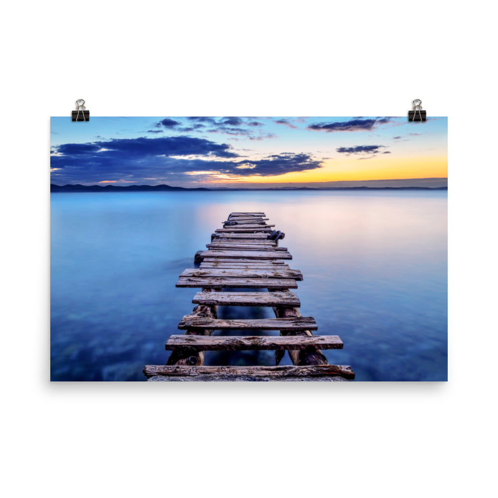 Old Weathered Lake Pier at Sunset Landscape Photo Loose Wall Art Prints