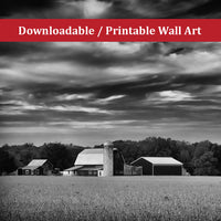 Red Barn in Golden Field Black and White Landscape Photo DIY Wall Decor Instant Download Print - Printable  - PIPAFINEART