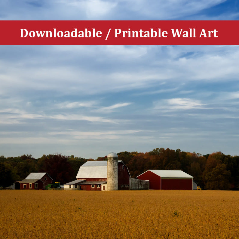 Red Barn in Golden Field Traditional Color Landscape Photo DIY Wall Decor Instant Download Print - Printable  - PIPAFINEART