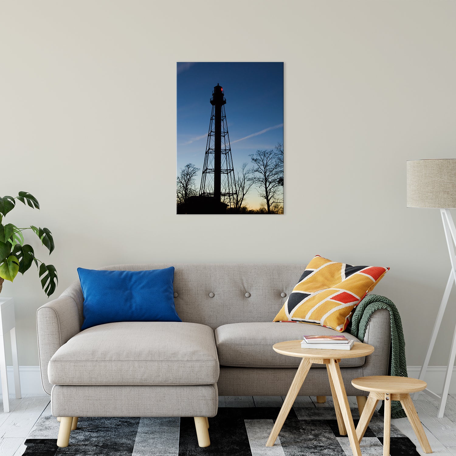 Reedy Point Rear Lighthouse Silhouette Night Photo Fine Art Canvas Wall Art Prints 24" x 36" - PIPAFINEART