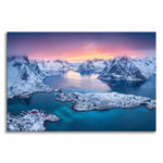 Reine at Winter Sunset Icy Mountain Canvas Wall Art Prints
