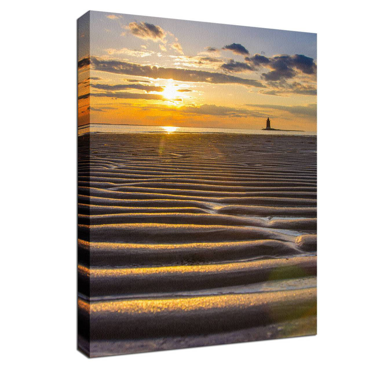 Beach Canvas Wall Art - Sandbars and Sunset Landscape Photo