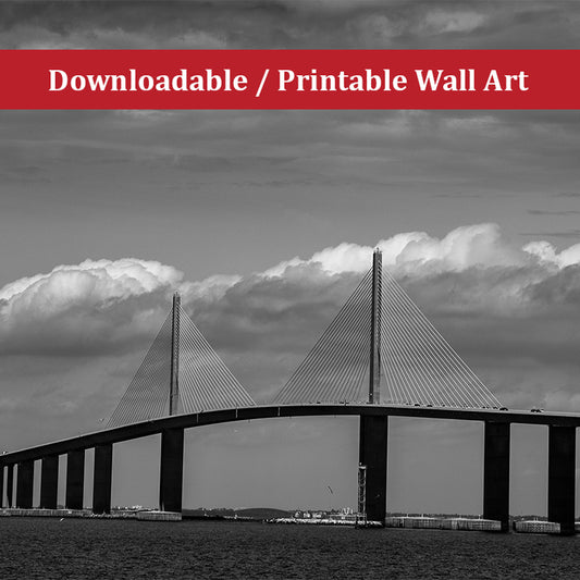 Skyway Bridge Black and White Landscape Photo DIY Wall Decor Instant Download Print - Printable  - PIPAFINEART