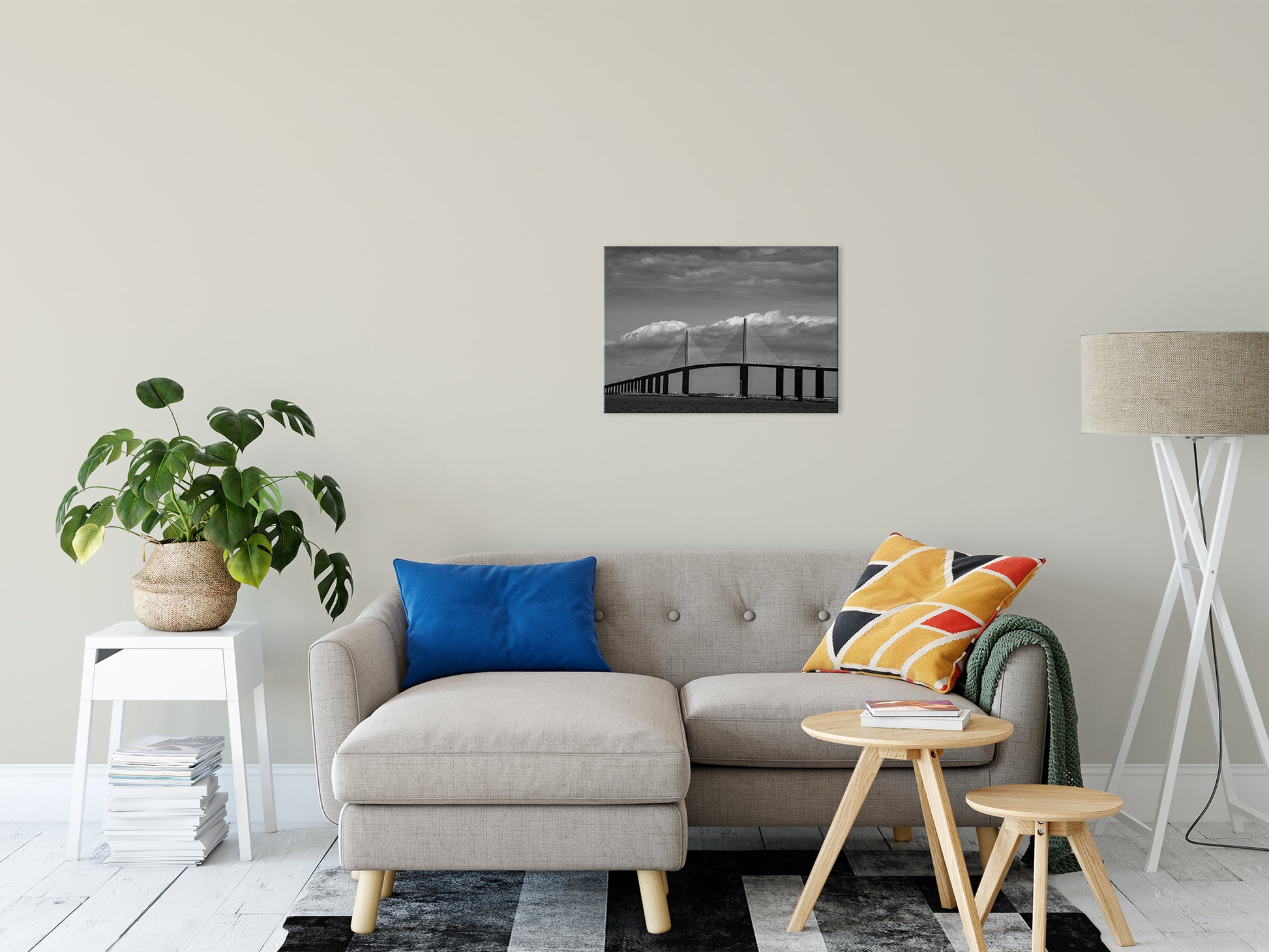 Skyway Bridge Black and White Coastal Landscape Photo Fine Art Canvas Wall Art Prints 20" x 24" - PIPAFINEART
