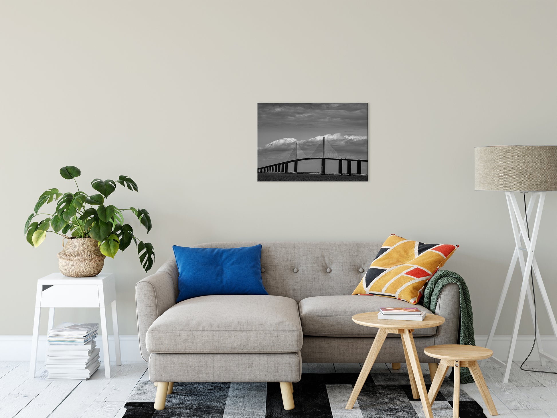 Skyway Bridge Black and White Coastal Landscape Photo Fine Art Canvas Wall Art Prints 20" x 30" - PIPAFINEART