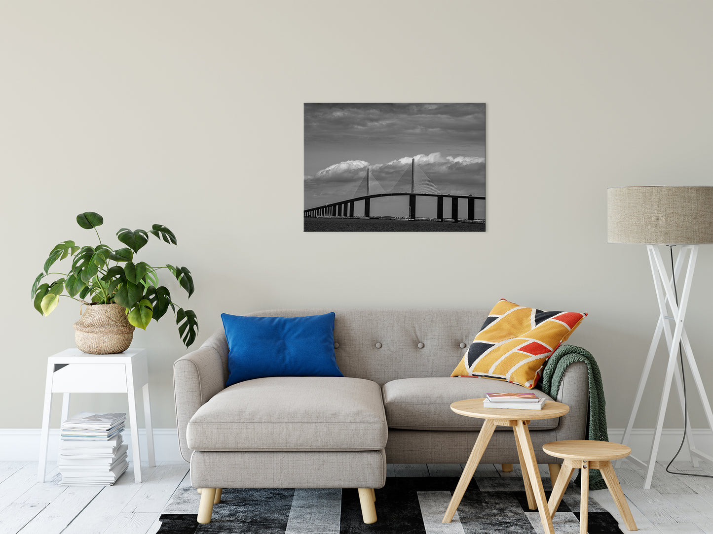 Skyway Bridge Black and White Coastal Landscape Photo Fine Art Canvas Wall Art Prints 24" x 36" - PIPAFINEART