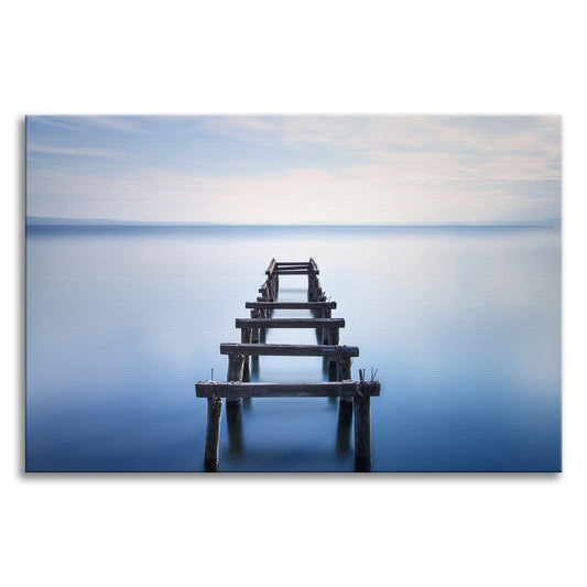 Soft Blue Lake and Abandoned Pier Canvas Wall Art Prints