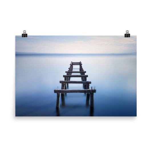 Soft Blue Lake and Abandoned Pier Landscape Photo Loose Wall Art Prints