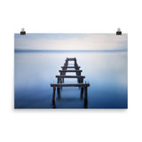 Soft Blue Lake and Abandoned Pier Landscape Photo Loose Wall Art Prints