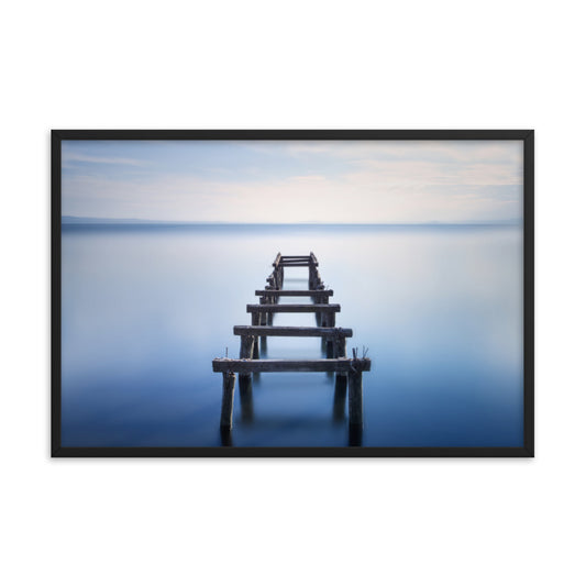 Soft Blue Lake and Abandoned Pier Landscape Photo Framed Wall Art Prints