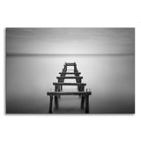 Soft Lake and Abandoned Pier Black and White Landscape Photo Canvas Wall Art Prints