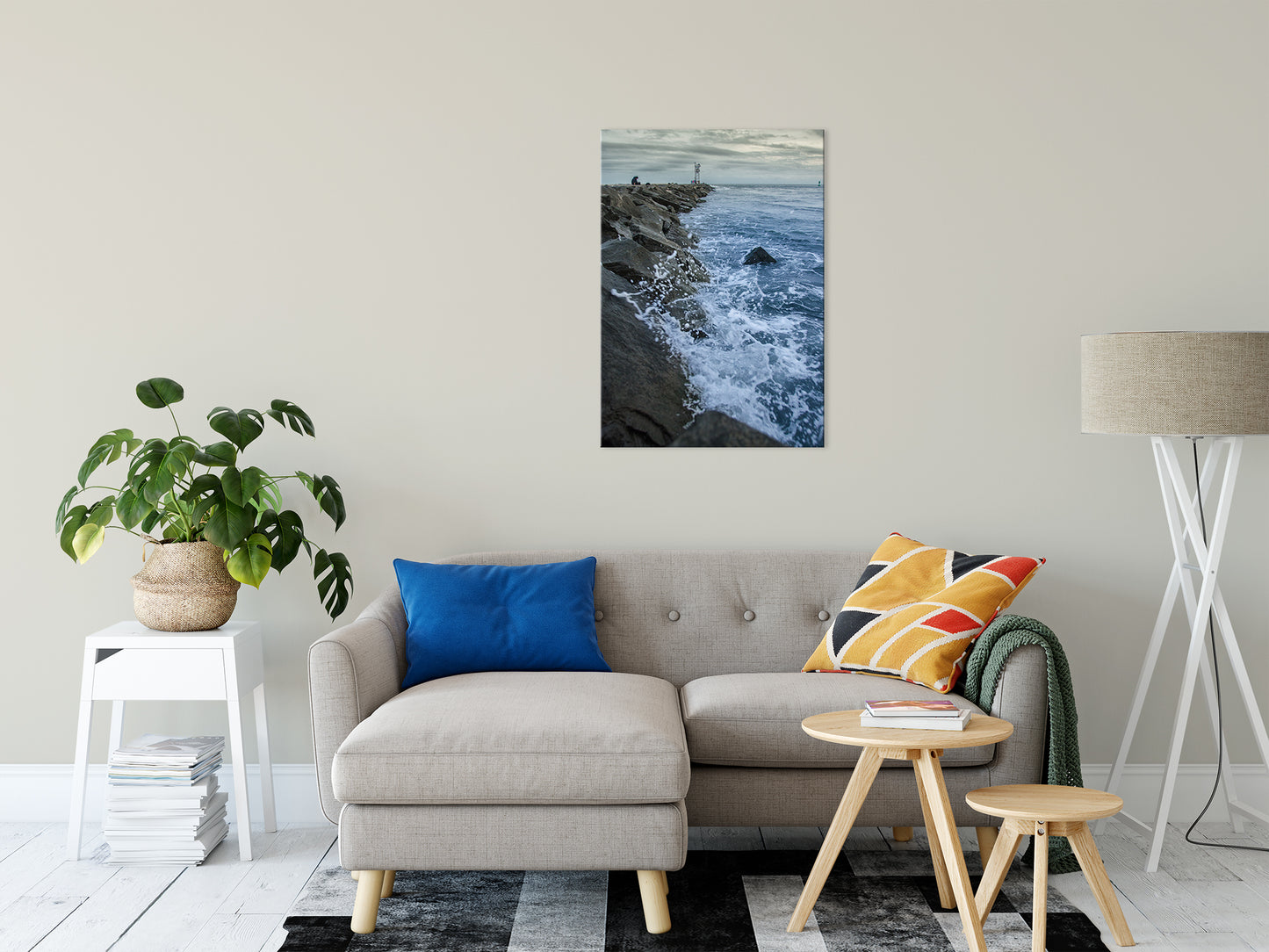 Splashing on the Jetty Coastal Landscape Photo Fine Art Canvas Wall Art Prints 24" x 36" - PIPAFINEART