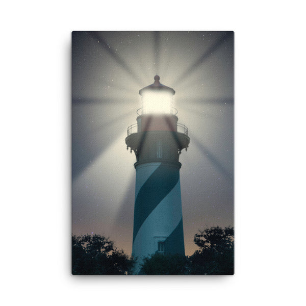 St. Augustine Lighthouse Night Light Photo Canvas Wall Art Print