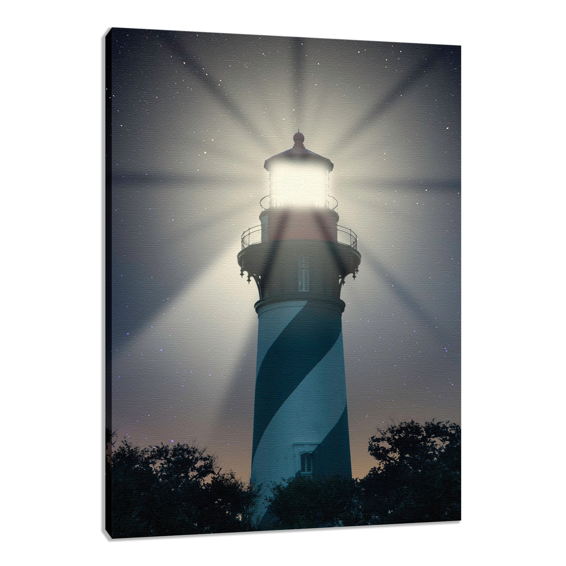 Decor Editions Fine Art Coastal: St. Augustine Lighthouse Night Light Photo Fine Art Canvas Wall Art Print