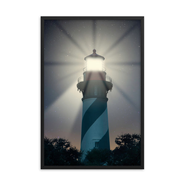 Vertical Beach Wall Art: St. Augustine Lighthouse Night Light Photo Framed Wall Art Print