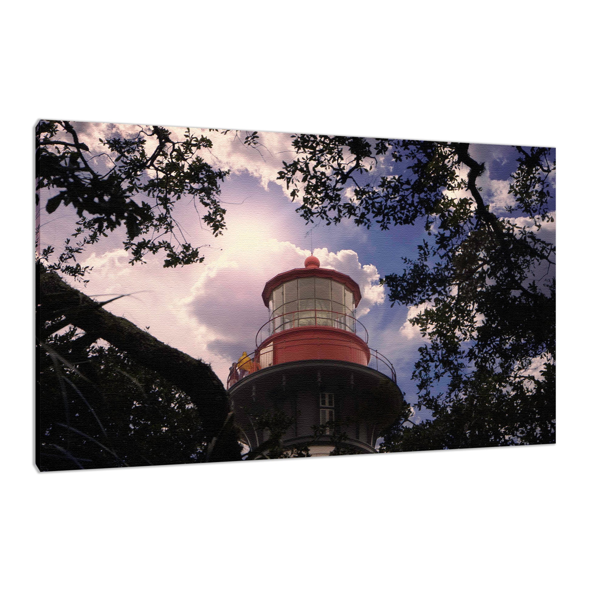 Small Beach Canvas Prints: Saint Augustine Lighthouse and Tree Branches Urban Building Photograph Fine Art Canvas Wall Art Print