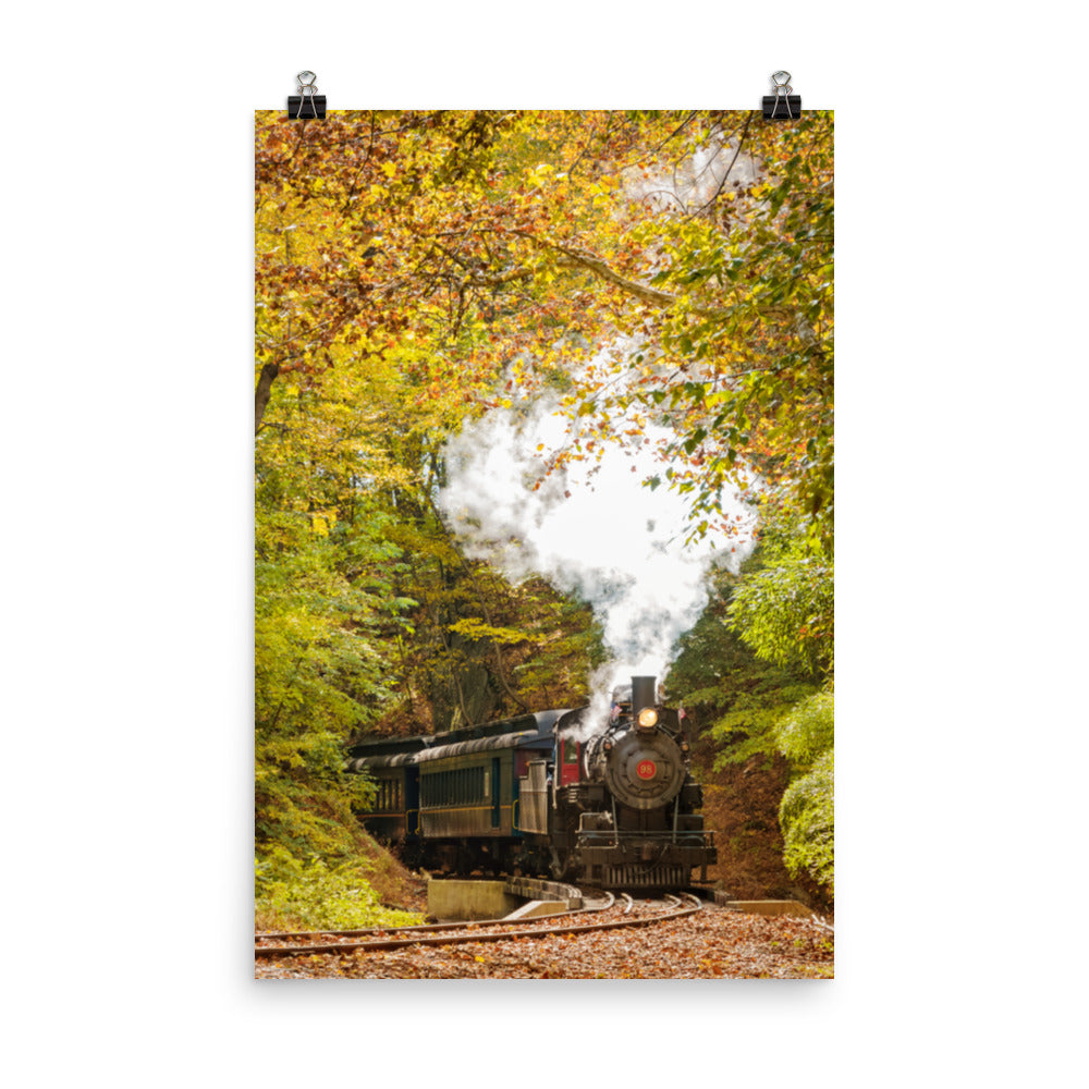 Steam Train with Autumn Foliage Landscape Photo Loose Wall Art Print - PIPAFINEART
