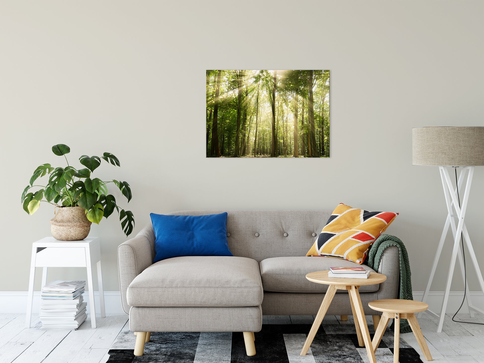 Sun Rays Through Treetops in the Forest Fine Art Canvas Wall Art Prints 24" x 36" - PIPAFINEART