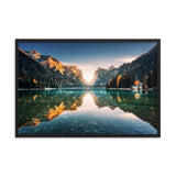 Sunrise Misty Mountain Lake Lively Color Effect Framed Wall Art Print