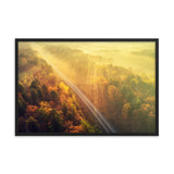 Sunrise Railroad Though Misty Forest With Golden Haze Effect Framed Wall Art Print