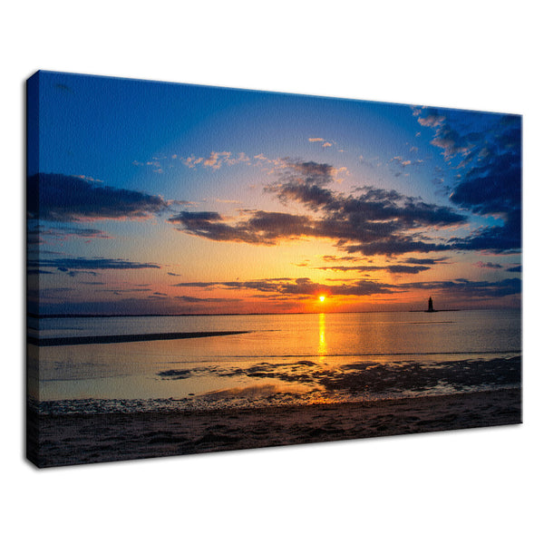 Sunset at Breakwater Lighthouse Landscape Photo Fine Art Canvas Wall Art Prints  - PIPAFINEART