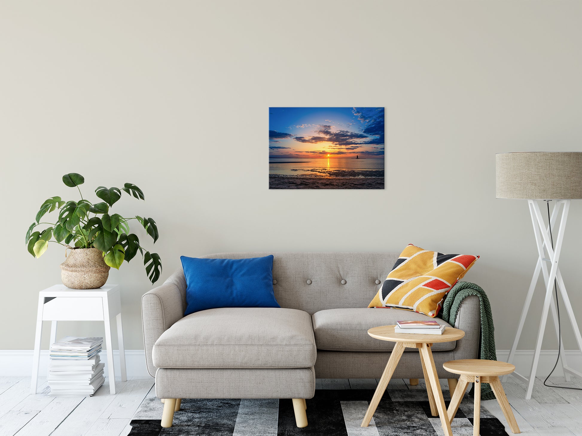 Sunset at Breakwater Lighthouse Landscape Photo Fine Art Canvas Wall Art Prints 20" x 30" - PIPAFINEART