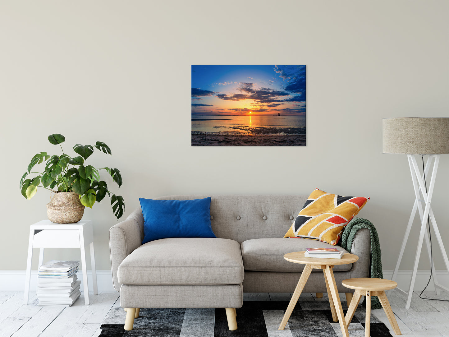 Sunset at Breakwater Lighthouse Landscape Photo Fine Art Canvas Wall Art Prints 24" x 36" - PIPAFINEART