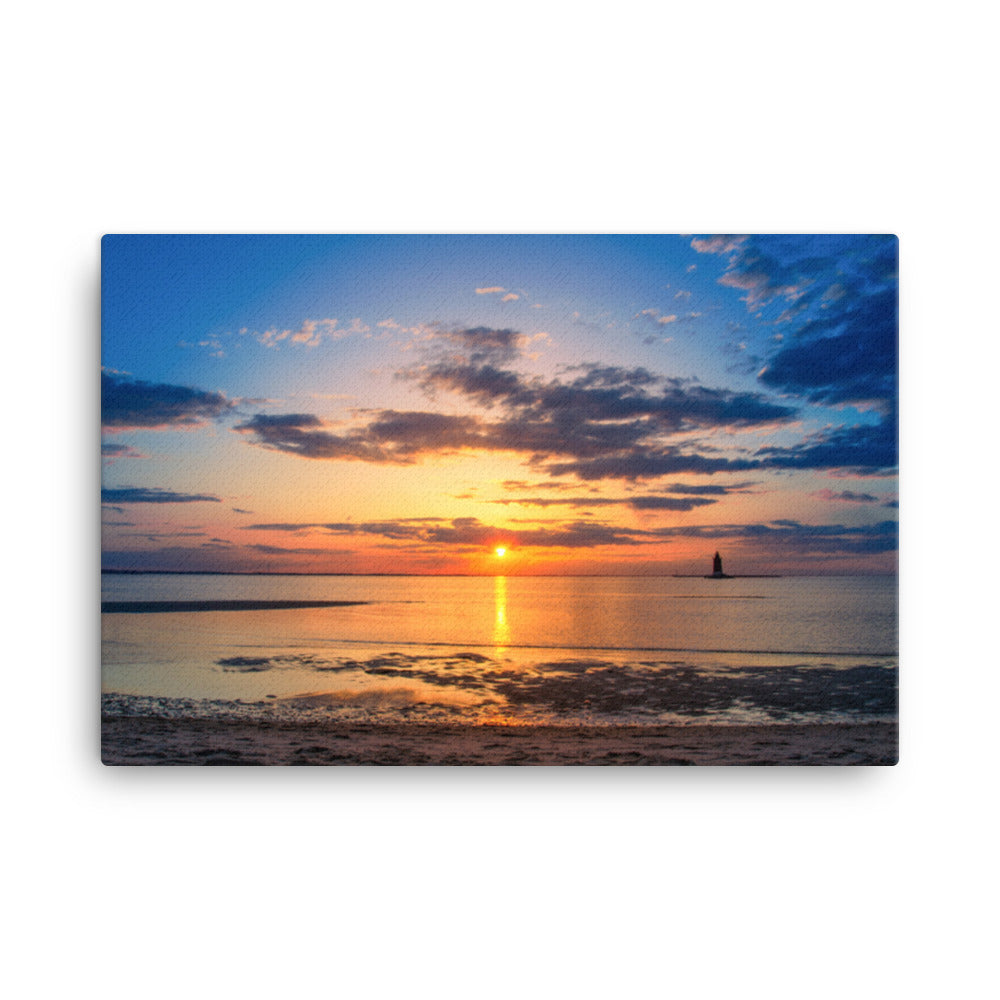 Sunset at Breakwater Lighthouse Coastal Landscape Canvas Wall Art Prints